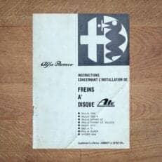 Vintage Original Alfa Romeo Giulia / Spider owners manual DISC BRAKES / FREINS A DISQUE supplement 1967