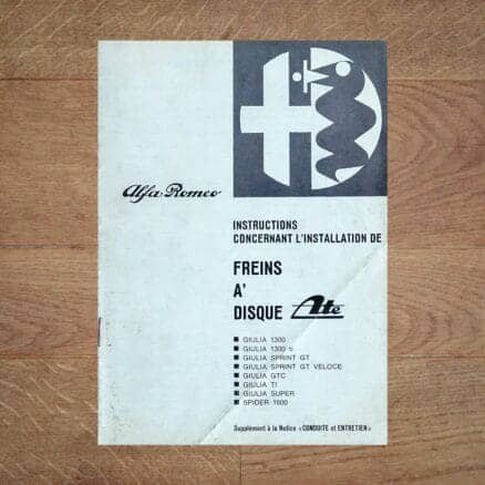 Vintage Original Alfa Romeo Giulia / Spider owners manual DISC BRAKES / FREINS A DISQUE supplement 1967