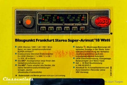 Blaupunkt Frankfurt STEREO Super Arimat 18 Watt 1978 - ULTRA RARE NEW OLD STOCK - HIGH-END Vintage Original Classic Car Auto Radio for Porsche 911 / 930 G-Series - MP3 and Bluetooth Ready classic car oldtimer accessory classentials motoring essentials bluespot