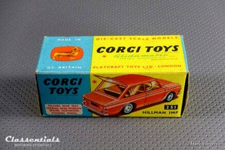 1960s Corgi Toys Hillman Imp #251 Blue Metallic Near MINT collectors item