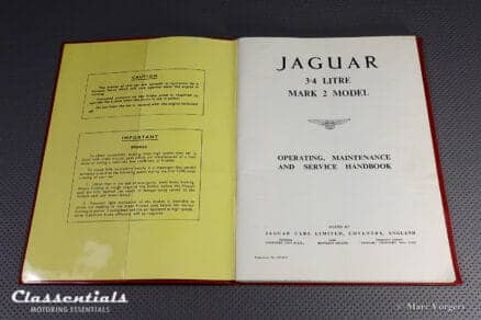 RARE Vintage Original 1960s Jaguar 3.4 Litre MK 2 Model Operating, Maintenance, and Service Handbook - With Cover and Maintenance Chart!