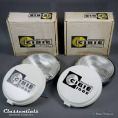 SOLD to the Untited States: CIBIÉ 45 IODE 7-Inch Vintage Original Early 1970s Stainless-Steel Wide-Beam Fog- Cornering- Rally- Lamps Including Original Covers - RARE White Lenses - New Old Stock!
